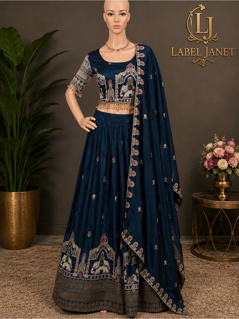 Brand new Navy Embroidered Women’s Lehenga Skirt Set,Size - M(38”)